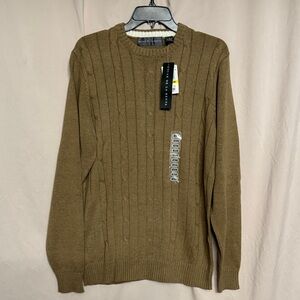 Oscar de la Renta Cable Knit Crewneck Sweater, Size M, Color Khaki Heather